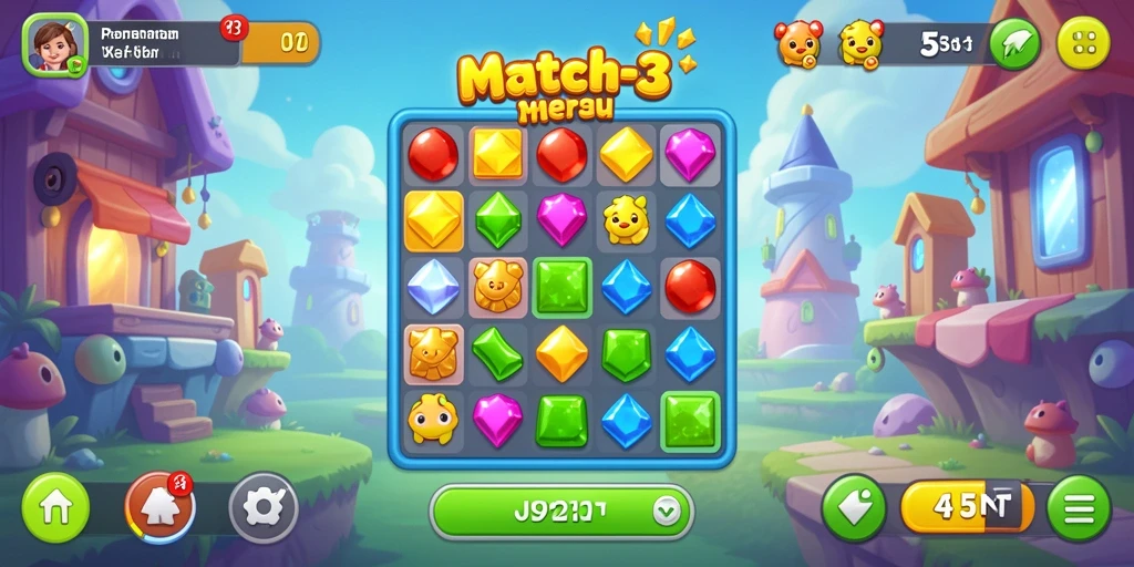 Tangkapan layar 55RT menampilkan gameplay Match-3 yang seru.