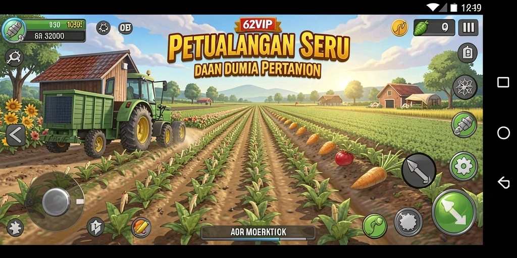 Tangkapan layar gameplay 62VIP menampilkan aktivitas pertanian yang interaktif.