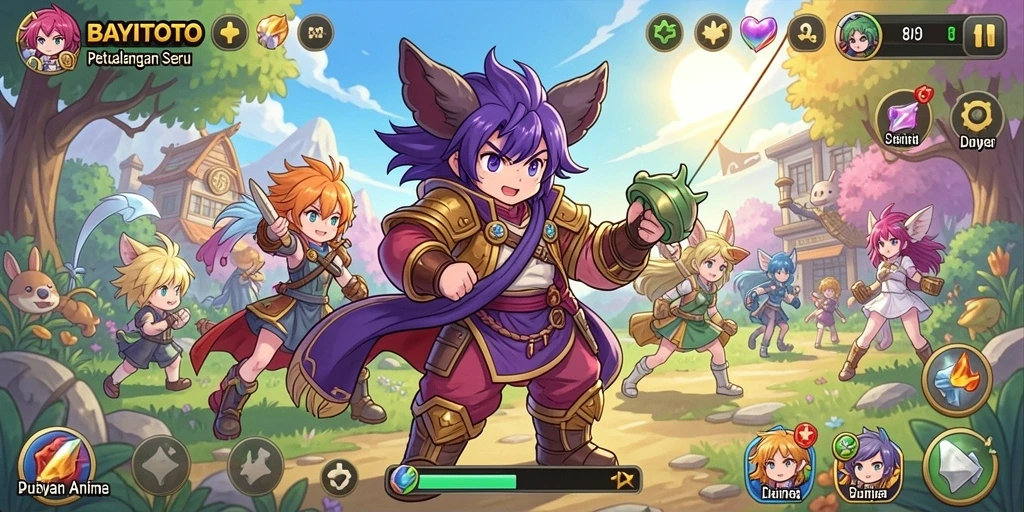 Tampilan gameplay BAYITOTO yang mengasyikkan dan karakter anime yang penuh warna.