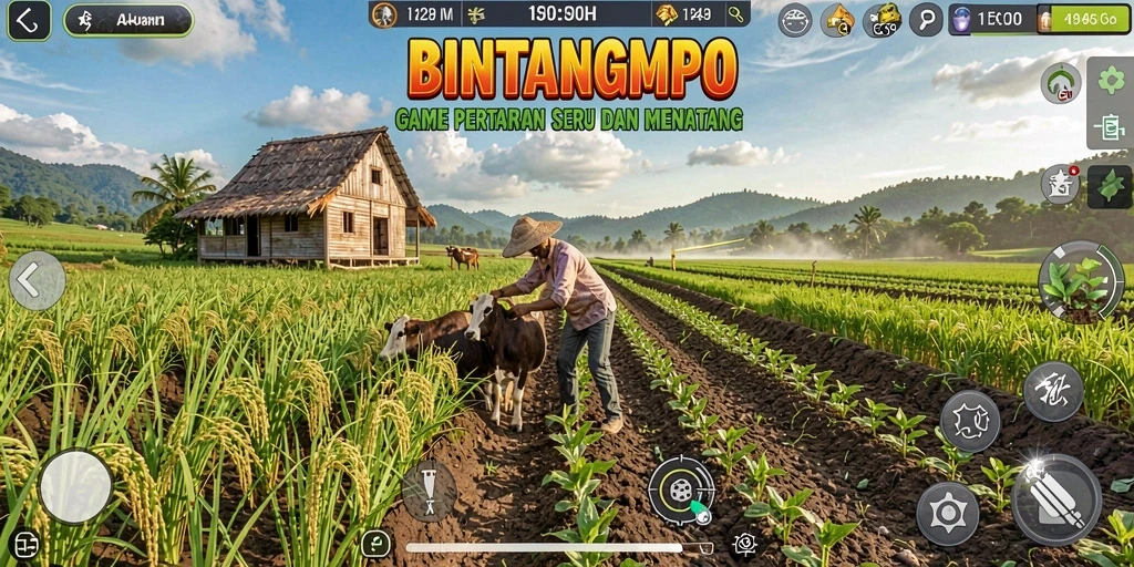 Screenshot gameplay BINTANGMPO dengan aktivitas bertani
