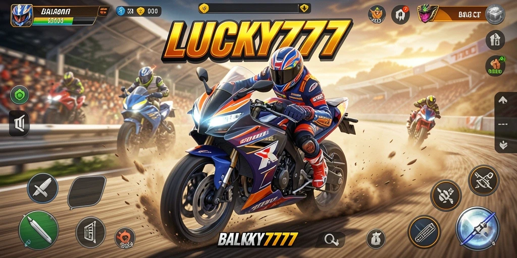 Tampilan gameplay LUCKY777 saat balapan motor penuh aksi.