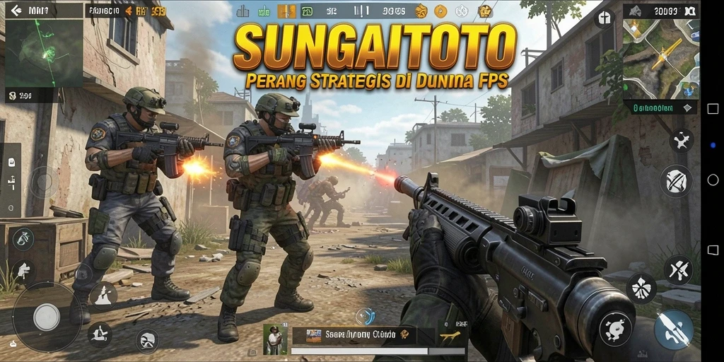Screenshot utama SUNGAITOTO menunjukkan aksi tembak-menembak yang mendebarkan.