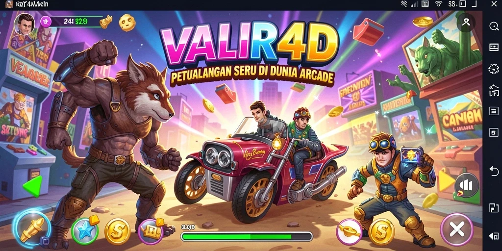 Tampilan gameplay VALIR4D yang penuh aksi dan warna-warni.